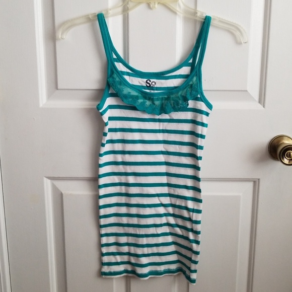 Tops - Teal & White Striped Tank